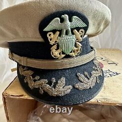 WWII US Navy Officer Visor Hat Named Naval Air Attache To New Zealand In Org Box