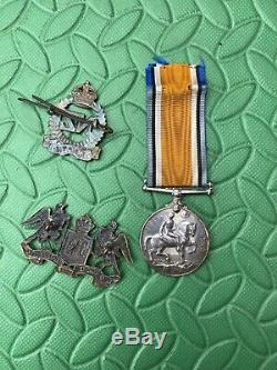 WWI Medal + 2 Badges L Cpl CJ Jaine Canterbury Mounted Rifles New Zealand NZEF