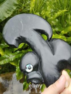 Wahaika Maori Pounamu Hand-Carved Greenstone Club with Paua Shell Eyes