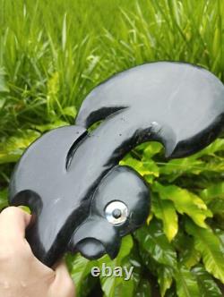 Wahaika Maori Pounamu Hand-Carved Greenstone Club with Paua Shell Eyes