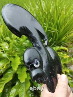Wahaika Maori Pounamu Hand-Carved Greenstone Club with Paua Shell Eyes