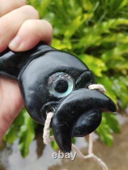 Wahaika Maori Pounamu Hand-Carved Greenstone Club with Paua Shell Eyes