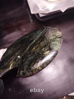 Wahaika Maori Pounamu Hand-Carved Greenstone Club with Paua Shell Eyes