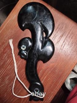Wahaika Maori Pounamu Hand-Carved Greenstone Club with Paua Shell Eyes