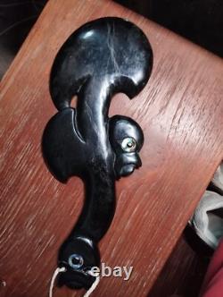 Wahaika Maori Pounamu Hand-Carved Greenstone Club with Paua Shell Eyes