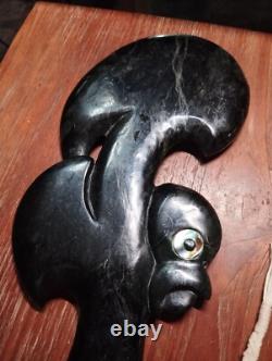 Wahaika Maori Pounamu Hand-Carved Greenstone Club with Paua Shell Eyes