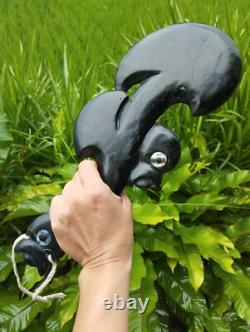 Wahaika Maori Pounamu Hand-Carved Greenstone Club with Paua Shell Eyes