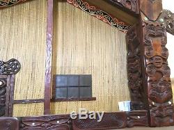 Whare Runanga Maori Tribal Meeting House Authentic Wood Carved Moko Statue 70s