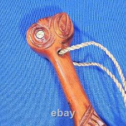 Wooden Maori New Zealand Wahaika Carved War Club with Abalone Inlays 15.5 Long