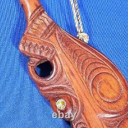 Wooden Maori New Zealand Wahaika Carved War Club with Abalone Inlays 15.5 Long