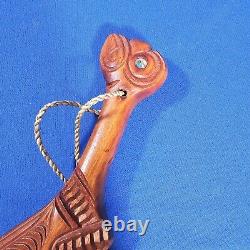 Wooden Maori New Zealand Wahaika Carved War Club with Abalone Inlays 15.5 Long