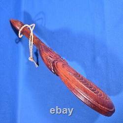 Wooden Maori New Zealand Wahaika Carved War Club with Abalone Inlays 15.5 Long