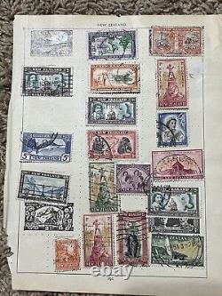 Worldwide Stamps Lot On Mostly Complete Mini Album Pages Egypt, New Zealand #5