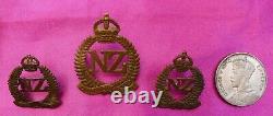 Ww1 First Pattern Nzef New Zealand Expeditionary Force Hat Badge & Collar Badges