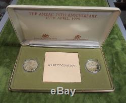 #dd7. 1990 Surviving Gallipoli Veteran's Australian & New Zealand $5 Proof Coins